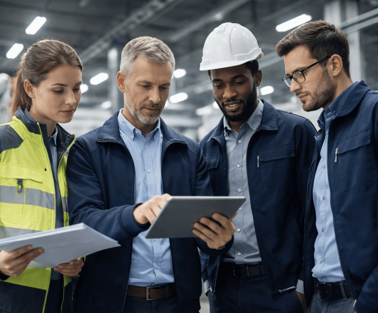 Équipe industrielle en discussion